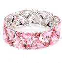 Rhodium Plated Stretch Bracelet with Pink Crystal