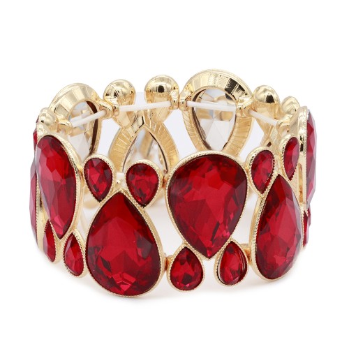 Gold Plated With Red Color Crystal Stretch Bracelet