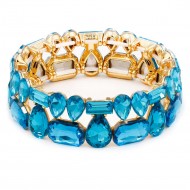 Gold Plated Stretch Bracelet with Aqua Color Crystal