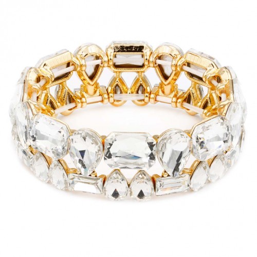 Gold Plated Stretch Bracelet with Clear Crystal