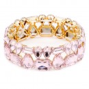 Gold Plated Stretch Bracelet with Aqua Color Crystal