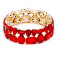 Gold Plated Stretch Bracelet with Red Color Crystal