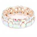 Gold Plated Stretch Bracelet with Pink Color Crystal