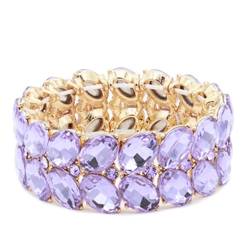 Gold Plated With Purple Color Crystal Strech Bracelet
