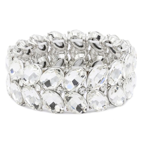 Rhodium Plated With Clear Crystal Stretch Bracelet
