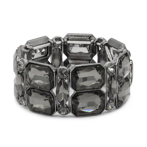 Gun Metal Plated With Black Diamond Crystal Strech Bracelet