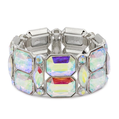 Rhodium Plated With AB Crystal Strech Bracelet