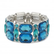 Rhodium Plated With Aqua Color Crystal Strech Bracelet