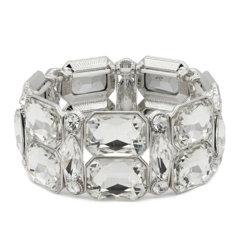 Rhodium Plated With Clear Crystal Strech Bracelet