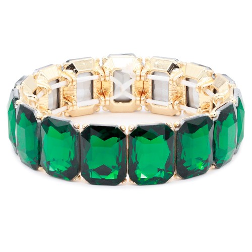 Gold Plated With Green Color Crystal Strech Bracelet