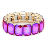 Gold Plated With Pink AB Crystal Strech Bracelet