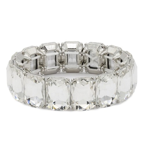 Rhodium Plated With Clear Crystal Strech Bracelet