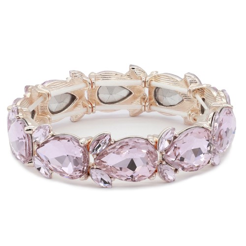 Rose Gold Plated With Pink Color Crystal Stretch Bracelet