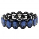 Jet Black Plated With Montana Blue Crystal  Stretch Bracelet