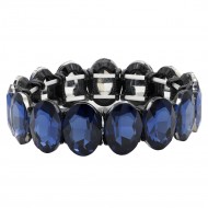 Jet Black Plated With Montana Blue Crystal  Stretch Bracelet