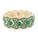 Gold Plated With Green Crystal Stretch Bracelet