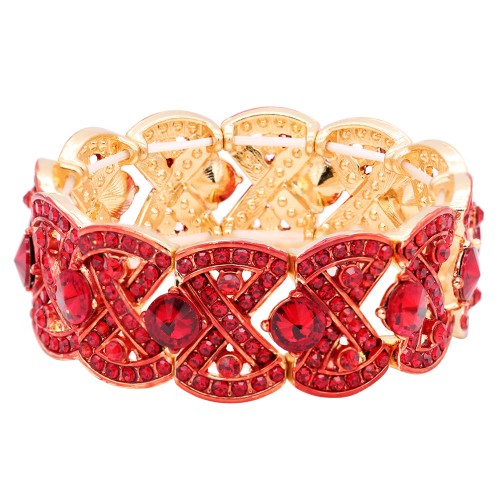 Gold Plated With Red Crystal Stretch Bracelet