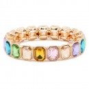 Gold Plated With AB Ruby Crystal Stretch Bracelet