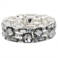 Rhodium Plated With Black Diamond Crystal Stretch Bracelet