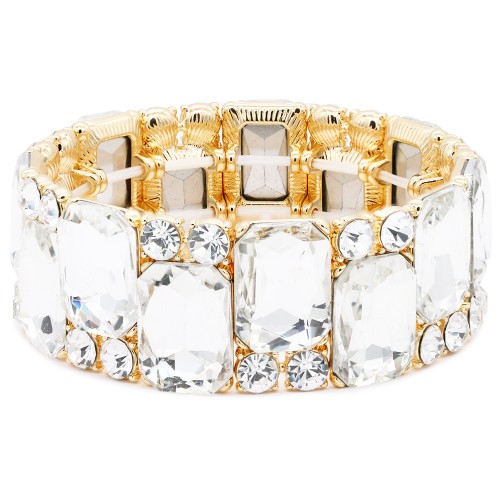 Gold Plated With Clear Crystal Stretch Bracelet