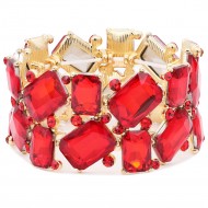 Gold Plated With Red Crystal Stretch Bracelet