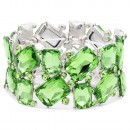 Rhodium Plated With Green Crystal Stretch Bracelet