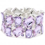 Rhodium Plated With Purple Crystal Stretch Bracelet