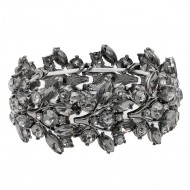 Gunmetal Plated With Black Diamond Crystal Stretch Bracelet