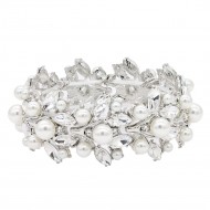 Rhodium Plated With White Color Bead Stretch Bracelet