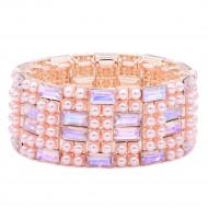 Rose Gold Plated With Pink Color Bead Stretch Bracelet