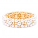 Gold Plated With White Color Bead Stretch Bracelet