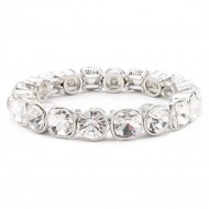 Rhodium Plated With Clear Crystal Stretch Bracelets