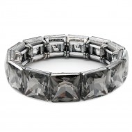 Gunmetal Plated with Black Diamond Glass Stretch Bracelets