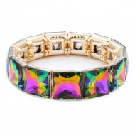 Gold Plated With Green AB Crystal Stretch Bracelet