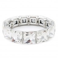 Rhodium Plated With Clear Crystal Stretch Bracelets