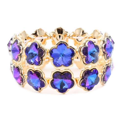 Gold Plated With Blue AB Crystal Stretch Bracelet