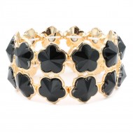 Gold Plated With Black Crystal Stretch Bracelet