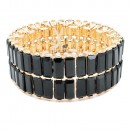 Gold Plated With Black Crystal Stretch Bracelet