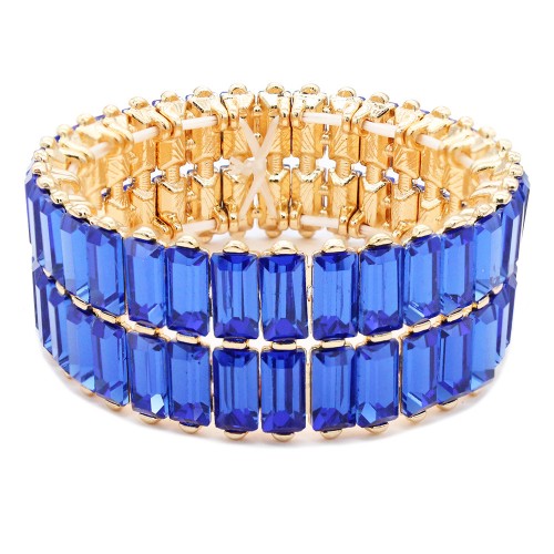 Gold Plated With Blue Crystal Stretch Bracelet