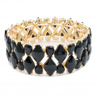 Gold Plated With Black Crystal Stretch Bracelet