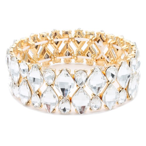 Gold Plated With Clear Crystal Stretch Bracelet