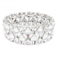 Rhodium Plated With Clear Crystal Stretch Bracelets