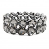 Gunmetal Plated with Black Diamond Glass Stretch Bracelets