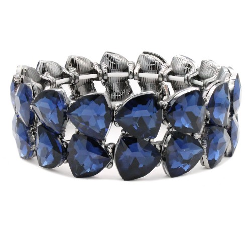 Gunmetal Plated With Montana Blue Crystal  Stretch Bracelet