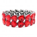 Gunmetal Plated With Red Crystal  Stretch Bracelet