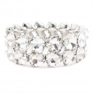 Rhodium Plated With Clear Crystal Stretch Bracelets