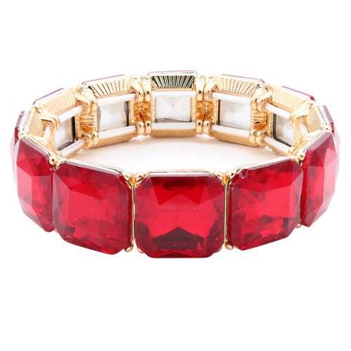 Gold Plated With Red Crystal Stretch Bracelet