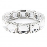 Rhodium Plated With Clear Crystal Stretch Bracelets