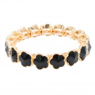 Gold Plated With Black Crystal Stretch Bracelet