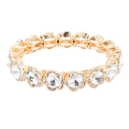 Gold Plated With Clear Crystal Stretch Bracelet